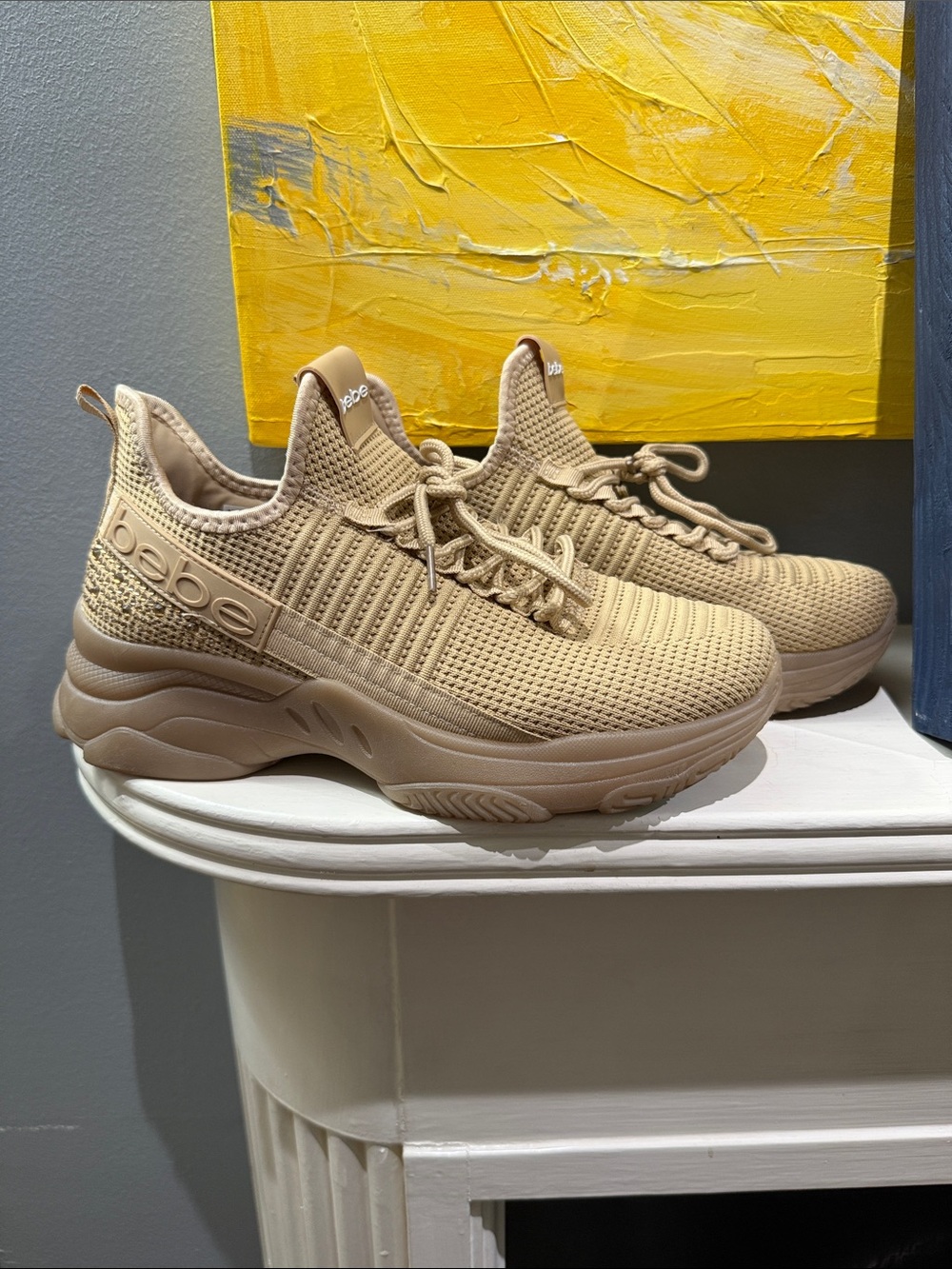 bebe Beige Knit Platform Sneakers